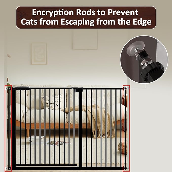 DEARBB Extra Wide Baby Gate Ultra Narrow Spacing 30.11-73.42" Pressure Mounted Double Lock Swing Auto Close Walk Through Metal Safety Pet Gate for Stairs and House Doorway Kitchen,Black 61.61-65.55"