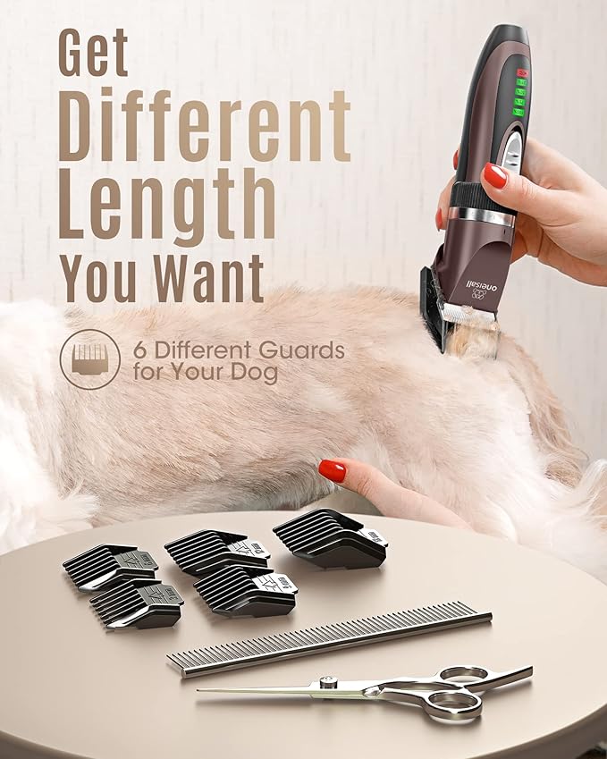 Oneisall Low Noise Dog Clippers, 2-Speed Quiet Grooming Kit Rechargeable Cordless Pet Hair Clipper Trimmer Shaver for Small and Large Dogs Cats Animals (Dark Plum)