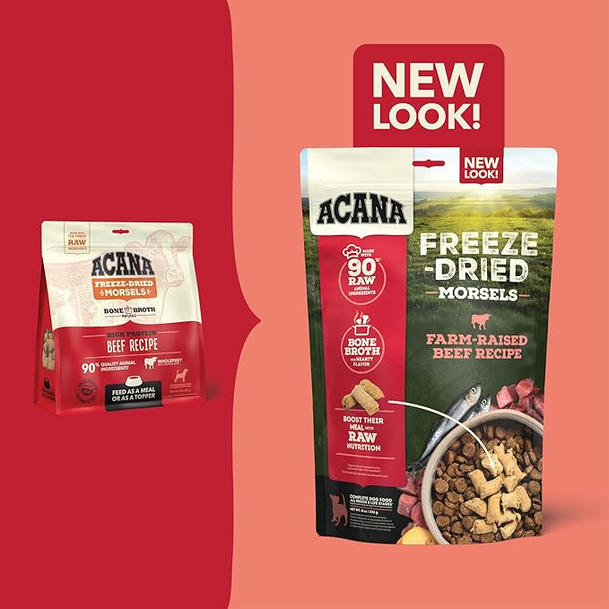 ACANA Grain-Free High Protein Freeze Dried Dog Food & Topper Ranch-Raised Beef Recipe Morsels 8oz Bag