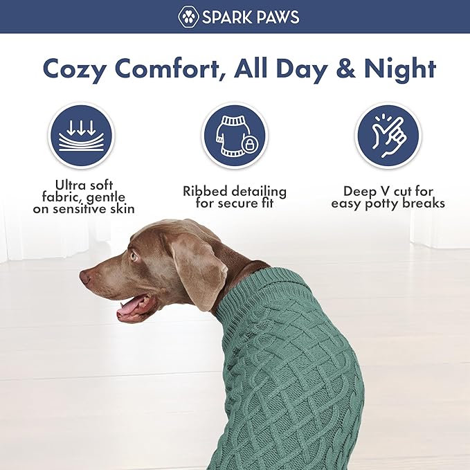 Spark Paws Knit Dog Sweater – Ultra Soft Warm Winter Dog Sweater for Small, Medium & Large Dogs – Stretch Fit Pet Sweater for French Bulldog, Pitbull, Girl & Boy Dogs Jacket, (Pine Green, 2XL)