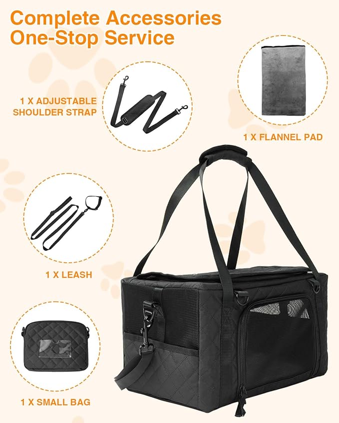 PETUX Small Cat Carrier - Pet Carrier Airline Approved for Kitten Under 10 lb - Escape-Proof, Foldable and Portable Cat Carriers with Removable Bag and Safety Buckle for Travel, Vet Visits - Black