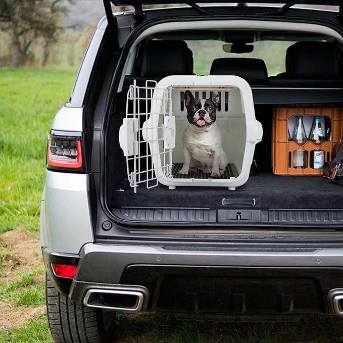 Hard-Sided Plastic Dog and Cat Kennel,Two-Door Pet Carrier, Plastic Wire Door, Top or Front Loading,Pets up to 22LBS,Fully Breathable, Perfect for Traveling/Hiking/Camping/Veterinary Visits