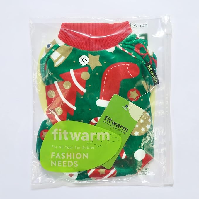 Fitwarm Christmas Dog Pajamas, Dog Winter Clothes for Small Dogs Boy Girl, Lightweight Velvet Pet Jammies, Red, Green, XSmall