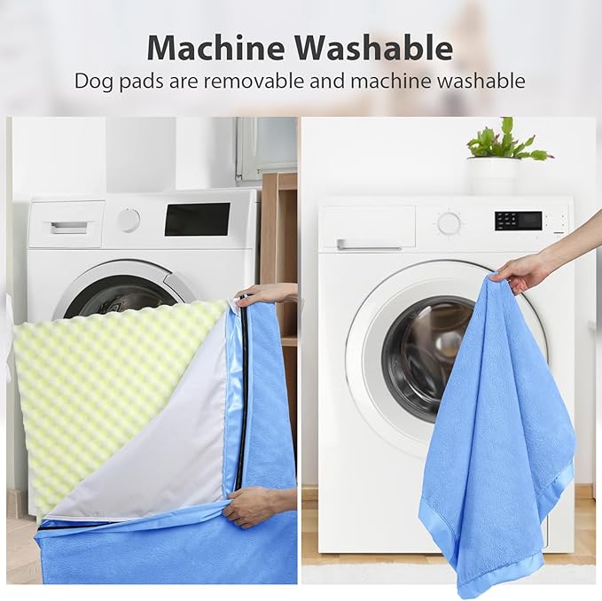 MIHIKK Waterproof Dog Bed Medium Size Dog Orthopedic Pet Beds for Crate with Removable Washable Cover Egg-Crate Foam Pet Pad Mat with Anti-Slip Bottom, 35x22 Inch, Blue