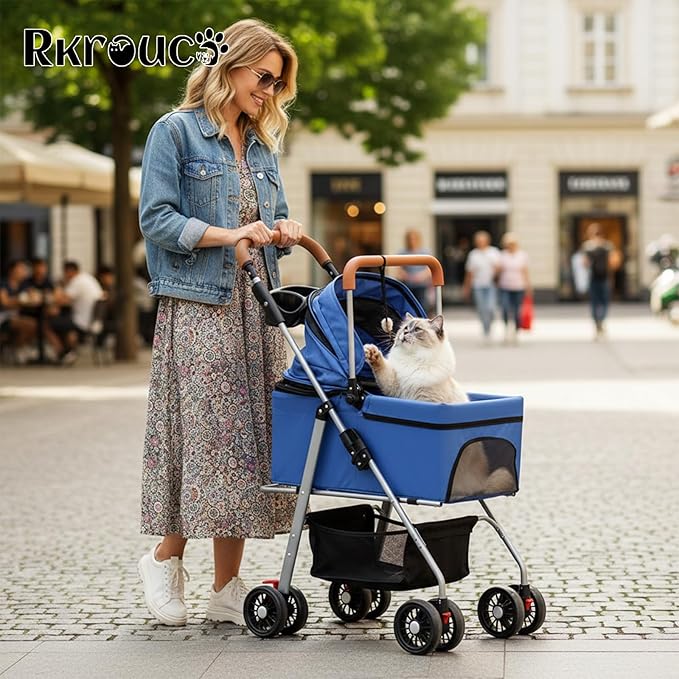 3 in 1 Dog Strollers 4 Wheels Folding Pet Stroller with Detachable Carrier Multifunction Portable Dogs Travel Carriers for Medium Small Puppy Kittens(Solid Blue)