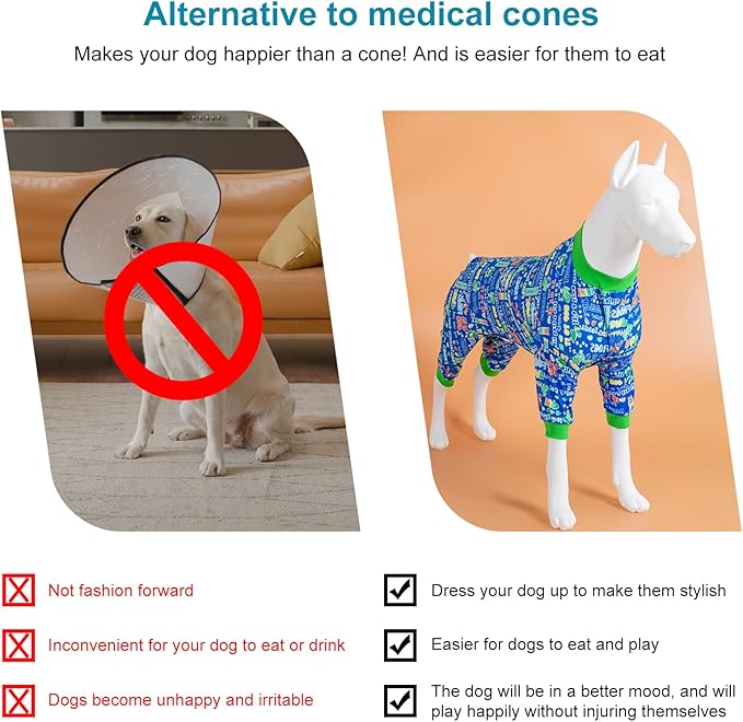 LovinPet Dog Pajamas Bodysuit for Giant Dogs -Dog Onesie with UV Protection & Anxiety Calming Shirt,Pitbull Dog Clothes, Pet Pajamas for Dogs, Cotton Jumping Frogs Print,Large