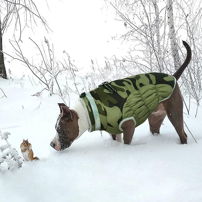 Lelepet Dog Coat Warm Dog Winter Coat Waterproof Dogs Jacket with Harness Built in Reflective Pet Fleece Vest Zip-Up Cold Weather Coats for Large Dogs Turtleneck Windproof Coats Pitbull Green Camo 2XL