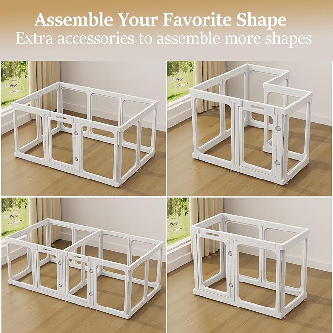 Clear Acrylic Dog Playpen with Door, for Puppy Rabbit Transparent Pet Pen, Dog Playpen Indoor, Dog Fence, Easy Assemble & Cleaning Dog Pen for Small & Medium Dogs (23.6“ Height, 14PCS)