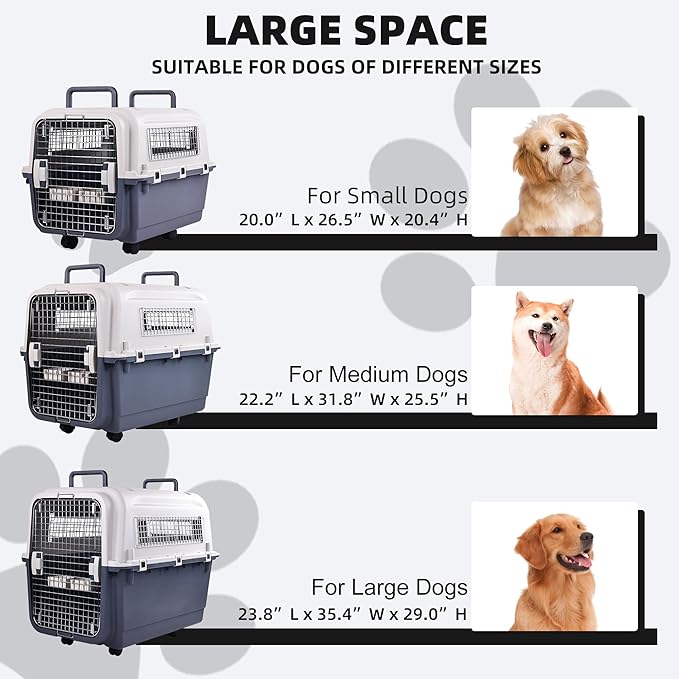 Elevon Plastic Kennels, Plastic Dog Crate, Airline Approved Pet Carrier for Dogs and Cats Longer Traveling, XL