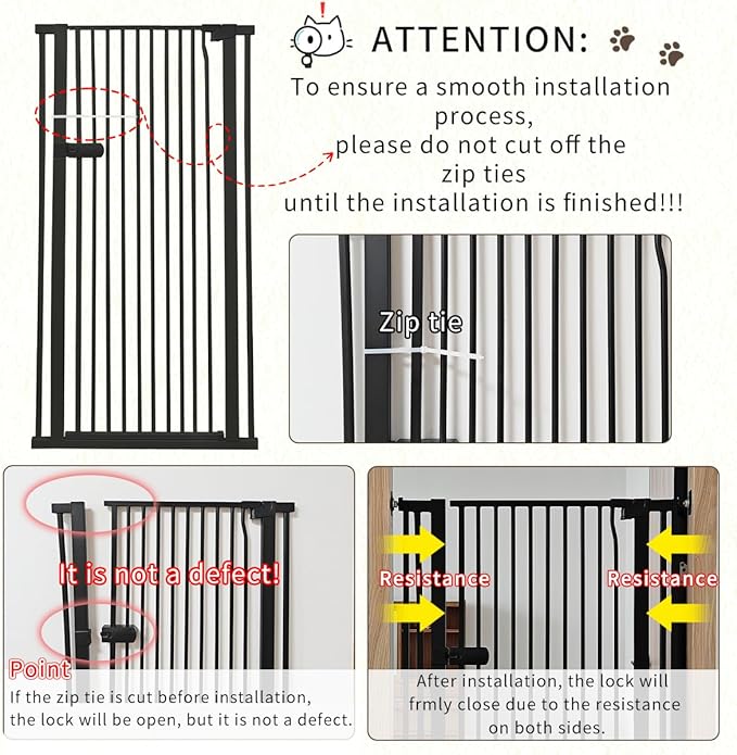 Lumizone Extra Tall Cat Gate 61.02" High Pressure Mounted Extra Wide 2025 New (17 Sizes) 1.37" Gap No Drilling Auto-Close One-Handed Operation Tall Pet Gate for Dogs(Black, 29.92"-34.24"/76-86.5cm)