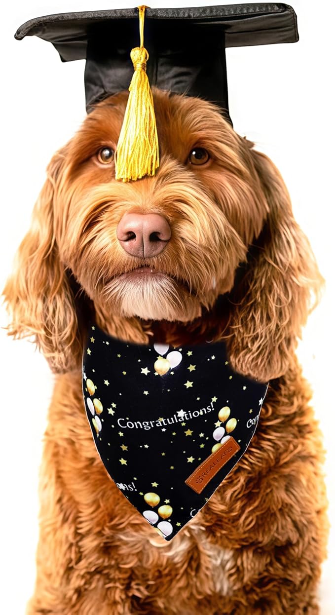 Realeaf Graduation Dog Bandanas 2 Pack, Reversible Pet Scarf for Boy and Girl, Premium Durable Fabric, Holiday Bandana for Small Medium Large and XLarge Dogs (Graduation, X-Large)