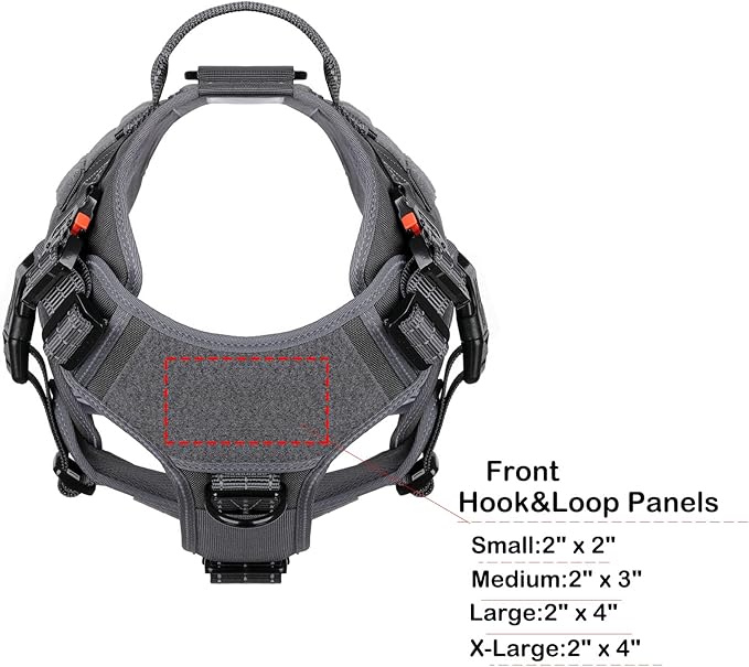 ICEFANG Tactical Dog Harness, Large Size,2X Metal Buckle,Working Dog MOLLE Vest with Handle,No Pulling Front Leash Clip,Hook and Loop Panel (Grey,L (Pack of 1))