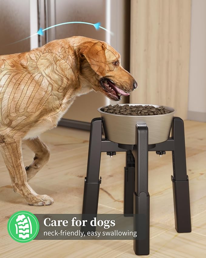 CZPET Elevated Dog Bowl, Raised Dog Bowl Stand with 51oz Stainless Steel Bowl Large Capacity, Height and Size Adjustable & Anti-Slip Stand for Large Dogs
