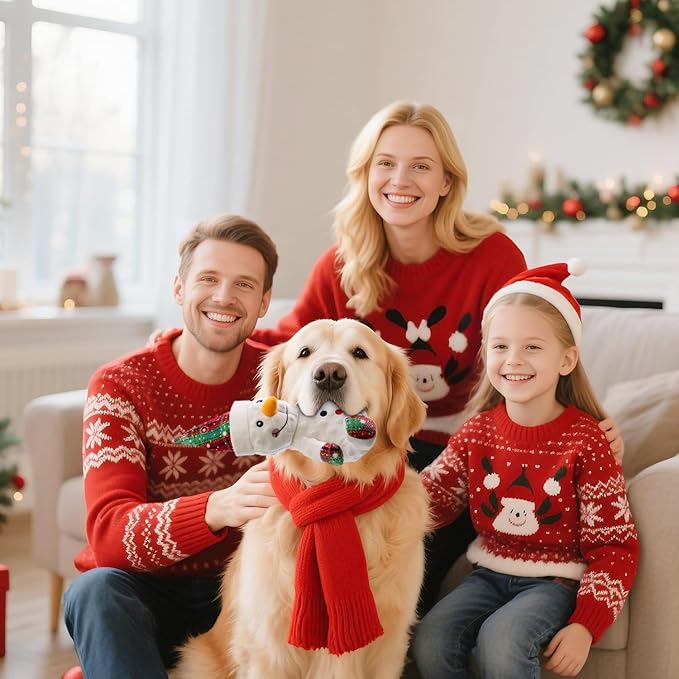 Christmas Dog Toys Squeaky 2-Pack Interactive Puppy Teething Chew Toy Deer Snowman Shape with Crinkle Sound Paper Tail Stuffed,Keep Them Busy, for Large Medium Small Breeds