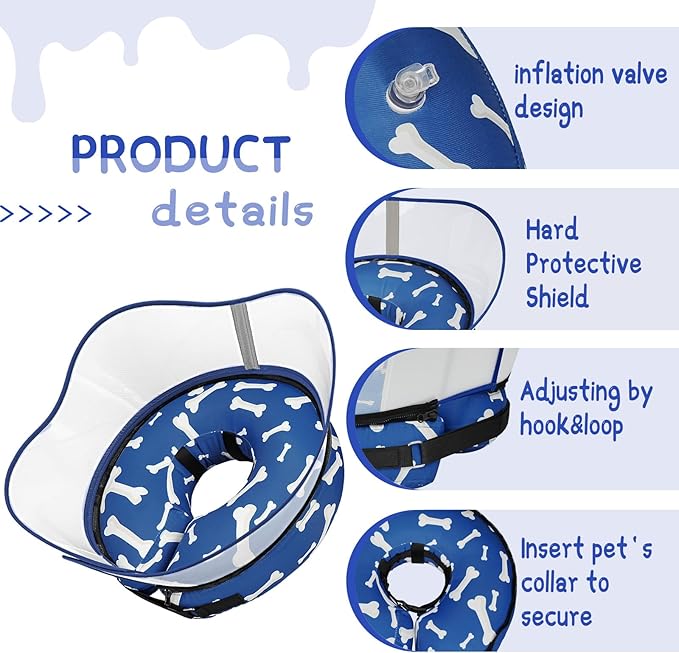 Supet Raised Inflatable Dog Cone Collar to Stop Licking, Soft Dog Cone Alternative After Surgery, Pet Neck Donut Collar for Small Medium Large Dogs