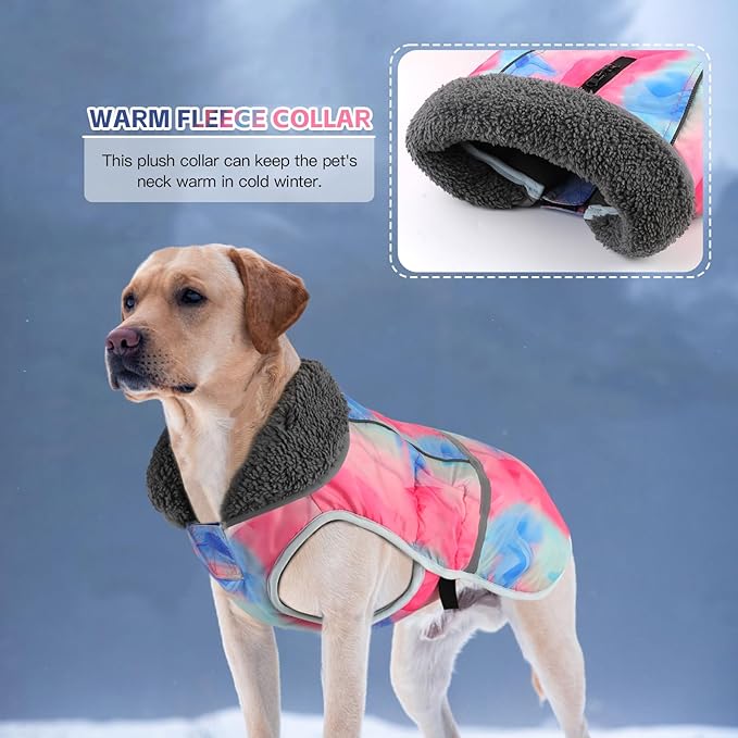 Doglay Dog Coat, Waterproof Dog Jacket Pet Winter Coat for Cold Weather with Thicken Furry Collar, Reflective Puppy Winter Jacket Warm Fleece Lining for Small Medium Large Pets