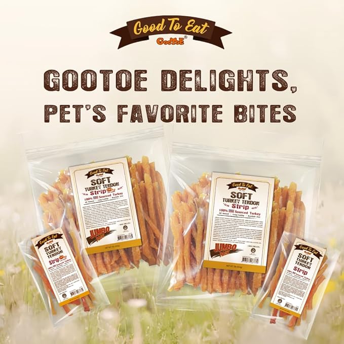 Gootoe Soft Turkey Tendon Stirip with Pumpkin 3oz, Chewy Snack, USA-Sourced Turkey Tendon, Premium Training Chews, Hypoallergenic, Reseal Value Bags, Ideal for Small & Senior Dogs