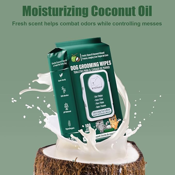 Dog Paws Wipes, Hypoallergenic Pet Grooming Wipes Natural and Gental, 100 Wipes for Cleaning & Grooming Moisturizing Coconut