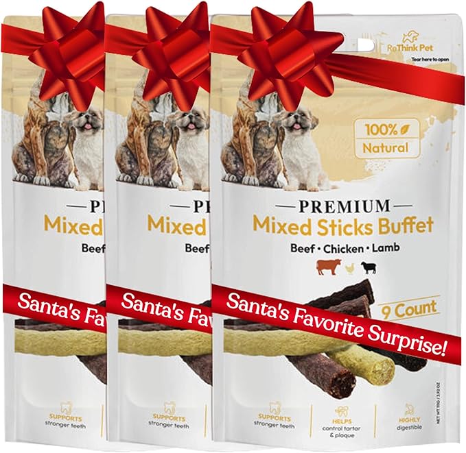 Premium Mixed Buffet Sticks for Dogs – Variety Pack with Lamb, Chicken & Beef, Training Dog Chews, High Protein, All Natural Dog Treats (3 Packs, 27 Sticks)