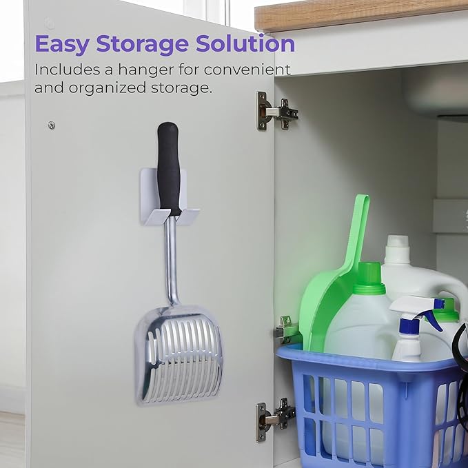 iPrimio Monster Metal Cat Litter Scoop with 17-Inch Long Handle - Extra Large Deep Shovel with Rounded Corners for Extended Reach and Soft Ergonomic Grip for Effortless Cleaning