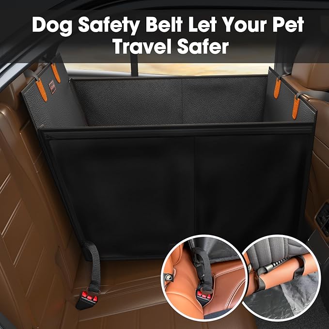 FURTIME Large Dog Car Seat, Upgraded PU Leather Back Seat Extender with Hard Bottom, Waterproof Pet Car Seat Cover for Medium Sized Dog, Pet Hammock for Cars, SUVs, Trucks