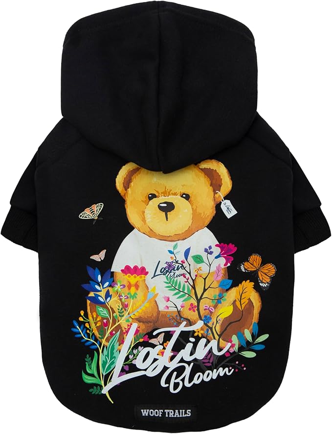 Blooming Teddy Dog Hoodie Dog Clothes Extra Warm Fleece Lining Stretchy Fit for Small Medium Large Dogs (Black, XXX-Large)