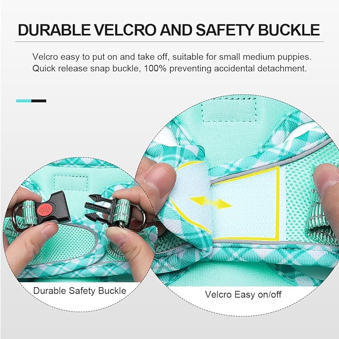 Mercano Soft Mesh Dog Harness and Leash Set, No-Chock Step-in Reflective Breathable Lightweight Easy Walk Vest Harnesses with Safety Buckle for Small Dogs, Cats (Light Green, XL)
