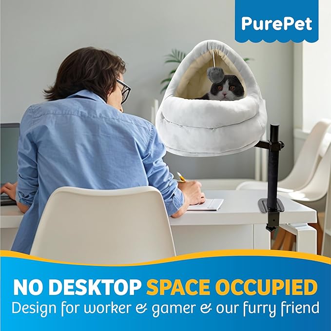 Cat Desk Bed with Scratching Post β Elevated Modern Perch for Desk, Window, or Shelf Use β Dual-Purpose Flat Surface or Plush Bed for Napping & Lounging β Space-Saving Indoor Cat Furniture