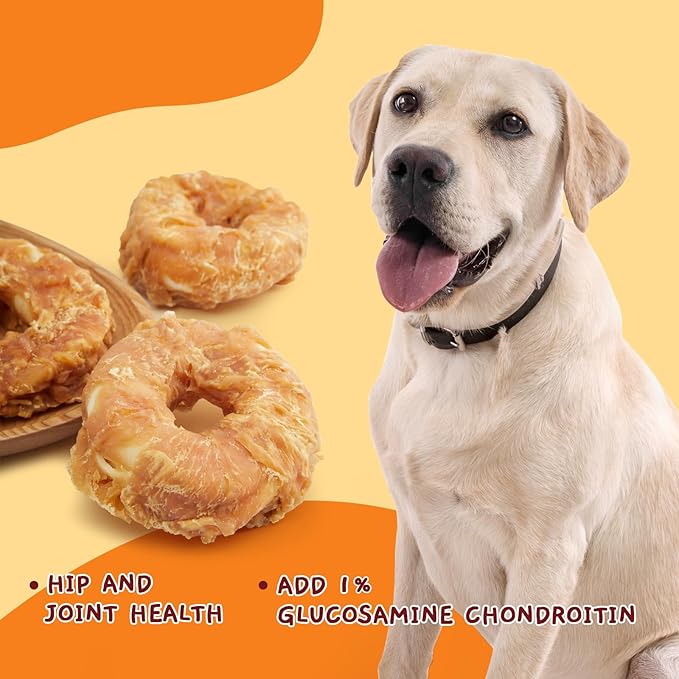 Jungle Calling Dog Treats Long Lasting, Rawhide Chews for Dogs, Chicken Wrapped Rawhide Donuts, Chewy Snacks for Medium Large Dogs
