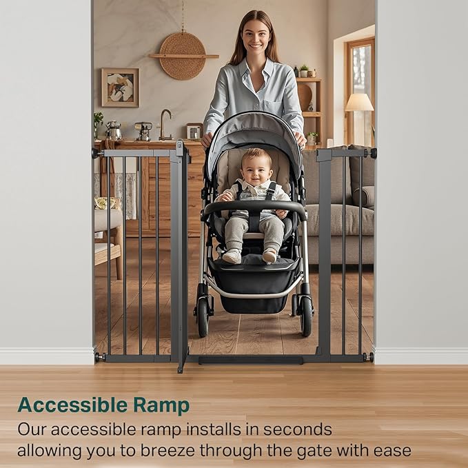 Cumbor 36" Extra Tall Baby Gate for Stairs, 29.7-48" Wide Dog Gate for Doorways, Pressure Mounted Auto-Close Pets Gates for Dogs Indoor, Durable Safety Child Gate, Mom's Choice Awards Winner, Black