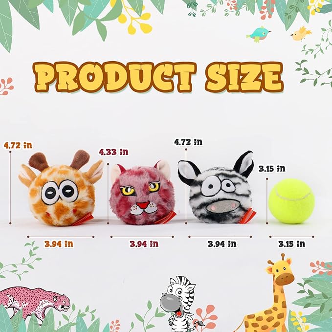 DKING 3Pack Squeaky Dog Balls,2 in1 Funny Puppy Ball Toys,Birthday Dog Toy for Small Medium Dogs (Animal Ball)