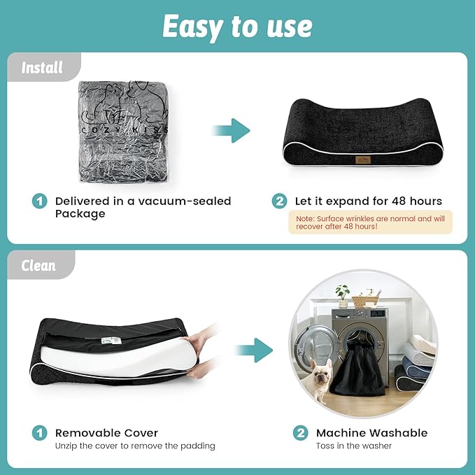 Orthopedic Dog Bed for Large Dogs up to 90 lbs - Removable Washable Cover with Waterproof Lining & Non-Skid Bottom, Cotton-Polyester Blend Boat-Shaped Lounger Mattress, L(45x30x6in), Black