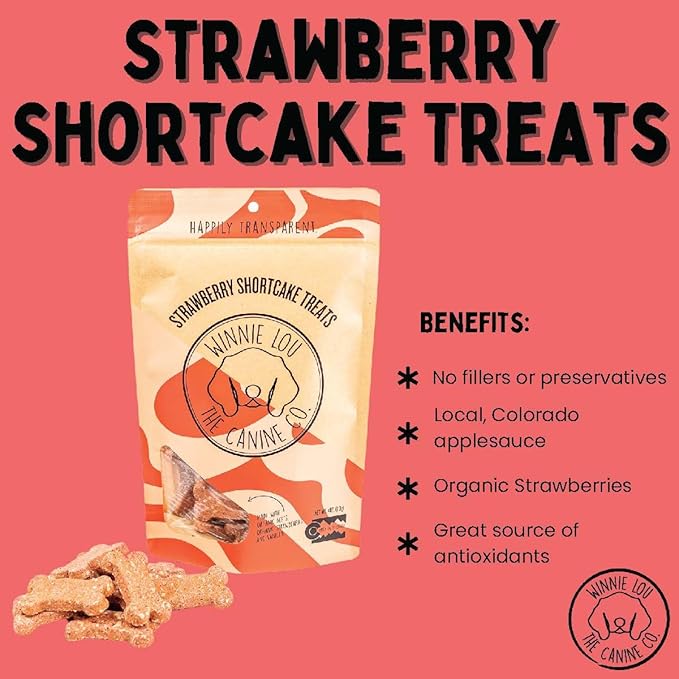 Winnie Lou Organic Healthy Dog Treats – All Natural Crunchy Dog Biscuits Made in USA with Organic Ingredients from Colorado Farms – for Small, Medium, Large Dogs - Strawberry Shortcake (Pack of 2)