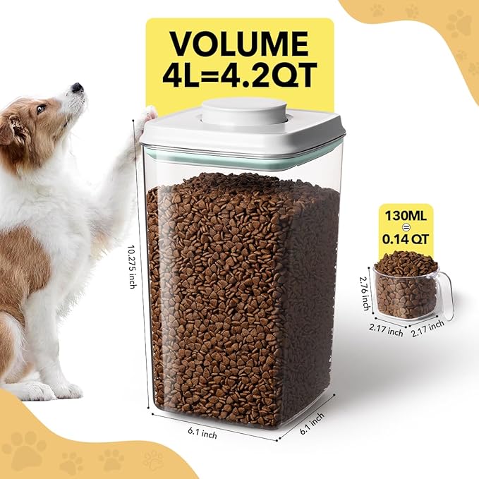 Dog Food Storage Container with 130ml Scoop – 4L/4.2qt Airtight Dog Food Container for Kibble & Treats, BPA-Free Cat Food Storage Container, Stackable Pop Lid Plastic Container with Lid (4.2Qt*4)