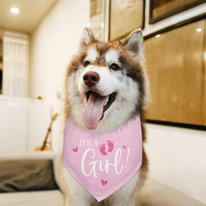It's A Girl Gender Reveal Baby Announcement Pregnancy Announcement Dog Bandana Dogs Triangle Scarf Baby Announcement Photo Prop Pet Scarf Accessories for Pet Dog Lovers Gifts - Pink