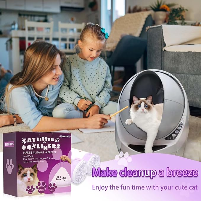 100 Pack Drawstring Cat Litter Box Liners Compatible with Litter-Robot 3/4, Waste Bags Heavy Duty for Automatic Self Cleaning Litter Box