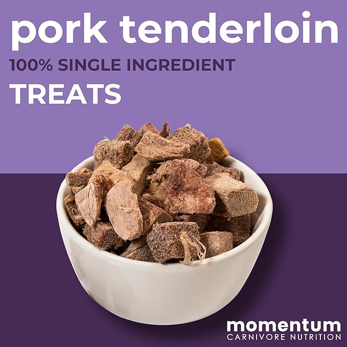 Momentum Carnivore Nutrition Freeze-Dried Pork Tenderloin Dog Treats – Single-Ingredient, Dog & Cat Treats – High-Protein, Grain-Free– 3.5 oz Bag