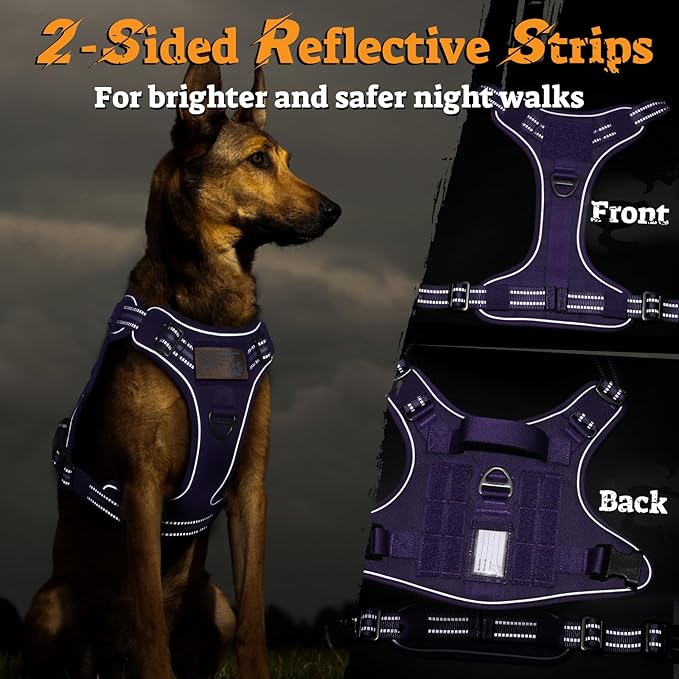 rabbitgoo Dog Harness Small Sized No Pull, Tactical Service Pet Vest with Molle and Control Handle, Adjustable and Reflective Military Harness for Easy Walking and Training, Purple, S