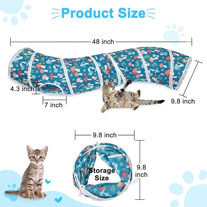 Glittme Cat Tunnel, Cat Tunnels for Indoor Cats, S-Shape Cats Cave with Cat Toys, Foldable Cat Tubes and Tunnels for Cats, Rabbit, Puppy, Guinea Pig