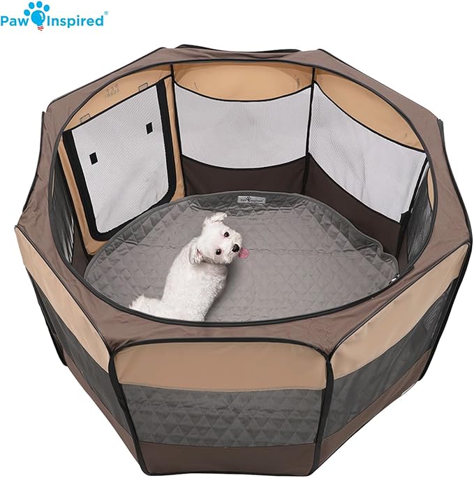 Paw Inspired 48 Inch Round Playpen Mat, Super Absorbent Fleece Cage Liner with Non-Slip Bottom, Waterproof Pet Play Pen Pad for Dogs, Rabbits, Guinea Pigs, Hamsters, Small Animals (Dark Gray)