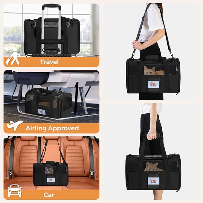 Cat Carrier, Dog Carrier for Small Dog Medium Cats,Pet Travel Bag Puppies up to 15 Lbs,TSA Airline Approved Cat Carrier Soft