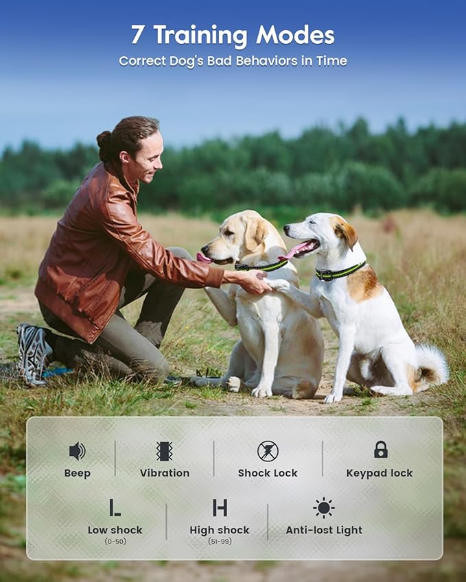 Dog Training Collar with Remote, 4200FT Electronic Dog Shock Collar with Beep, Vibration, Shock, Light and No Shock Mode, Electric Training Collar Set for Small Medium Large Dogs (Black Green)