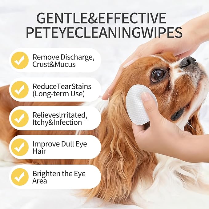 MIOSSZI 130 pcs Dog Eye Wipes for Dogs & Cats Tear Stain Remover Wipes for Dog Eyes Wipes Gently Remove Tear Stain, Debris, Discharge Hypoallergenic Cat Eye Wipes Pet Cleaning for Eyes Grooming Wipes