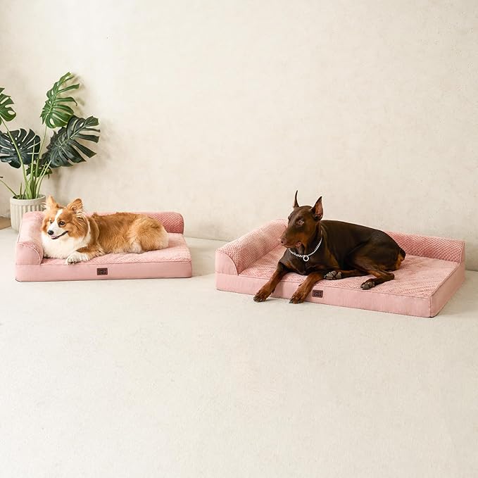 EHEYCIGA Memory Foam Dog Bed Medium Sized Dogs, Waterproof Dog Bed Orthopedic with Washable Removable Cover, Non-Slip Pet Bed Couch for Crate, 30x20x6 Inches, Pink
