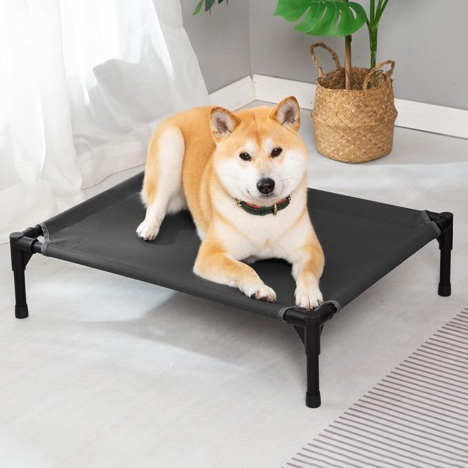 pettycare Elevated Outdoor Dog Bed - Dog Cots for Small Pet, Heavy Duty Raised Cot Waterproof, Cooling Pets Bed with Washable Durable Teslin Mesh and Non Slip Feet, 28 Inches, Black