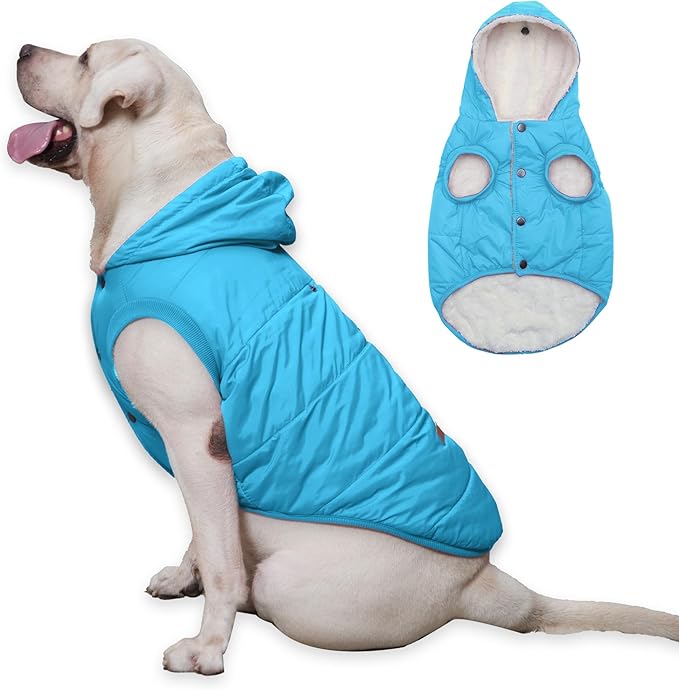 Fleece Lining Extra Warm Dog Hoodie in Winter for Large Dogs Jacket Pet Coats with Hooded,Light Blue XL