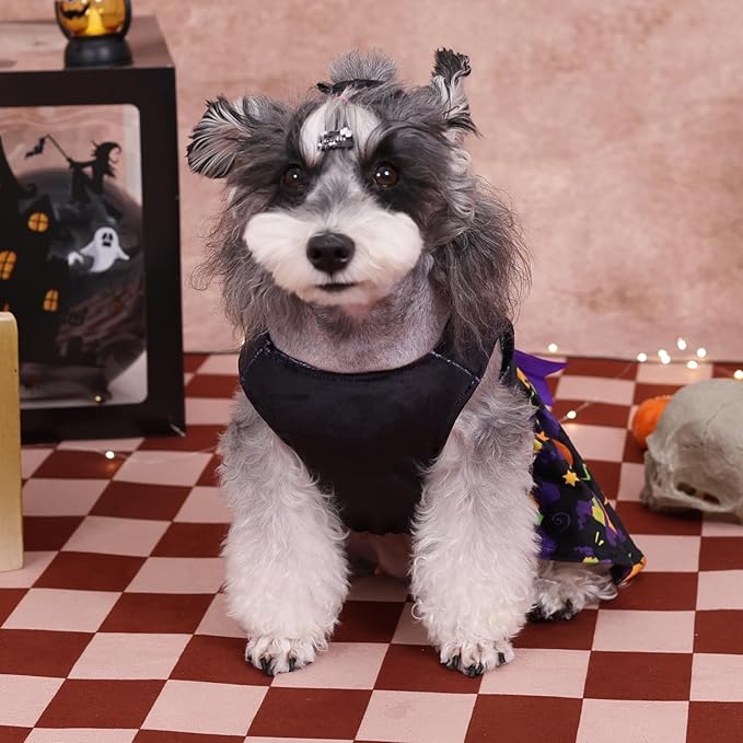 CuteBone Halloween Dog Dresses Velvet Holiday Small Dogs Clothes Onesie Pet Apparel Girl Puppy Skirt with Bow Hair Rope CVA41L-D