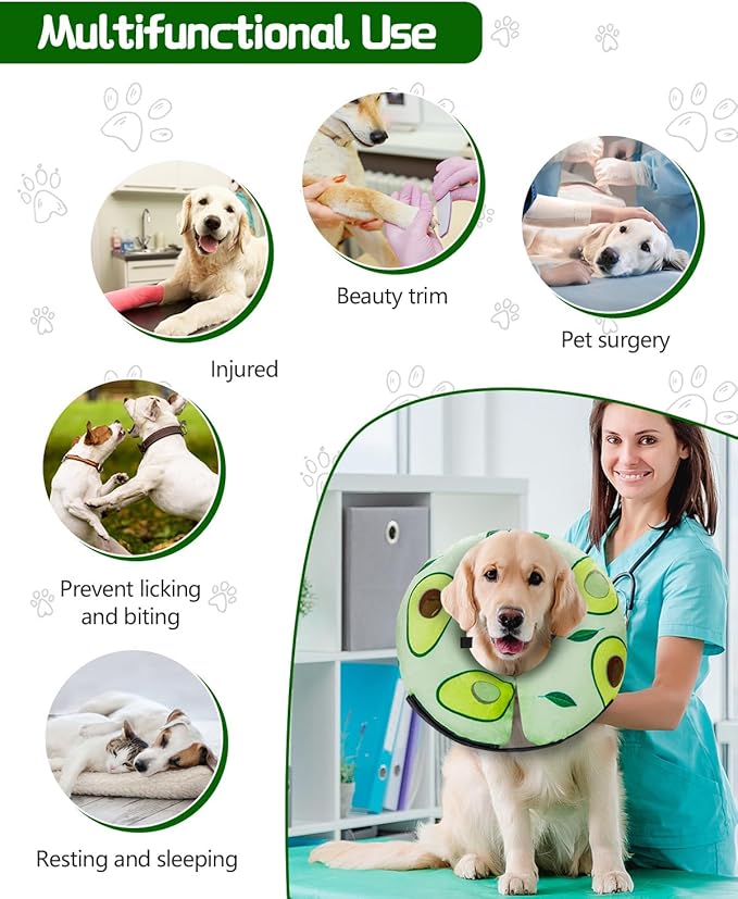 MIDOG Inflatable Dog Cone Alternative for After Surgery - Soft Protective Donut Collar Prevents Licking, Comfortable Recovery E-Collar Alternative for Small Medium Large Dogs (Avocado,M)