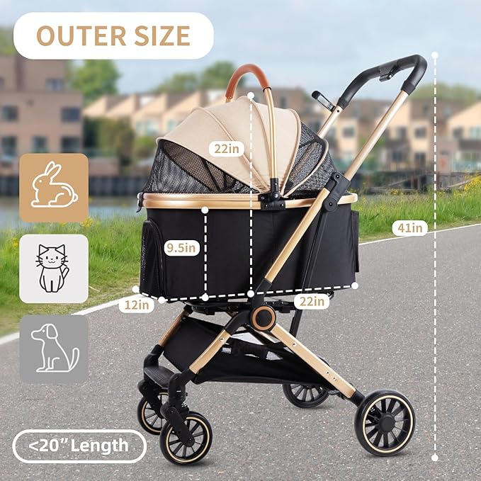 3 in 1 Pet Stroller with 4 Wheels, Foldable Pet Travel Carrier for Small/Medium Dogs Cats up to 50lbs, Detachble Portable Pet Bag, Storage Basket