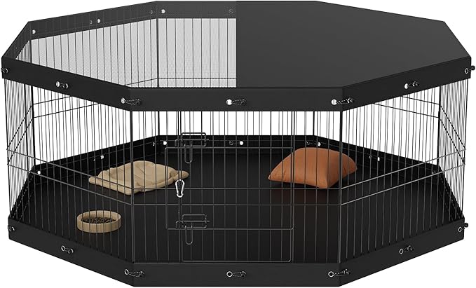 VEVOR Foldable Metal Dog Exercise Pen, Pet Playpen Dog Fence for Camping with Top Cover and Bottom Pad, 24" H 8 Panels, Puppy Crate Kennel Indoor Outdoor for Medium Dogs, Both for Home&Yard